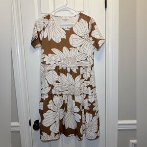 Rio & Rian Brown and White Tropical Floral Print Dress